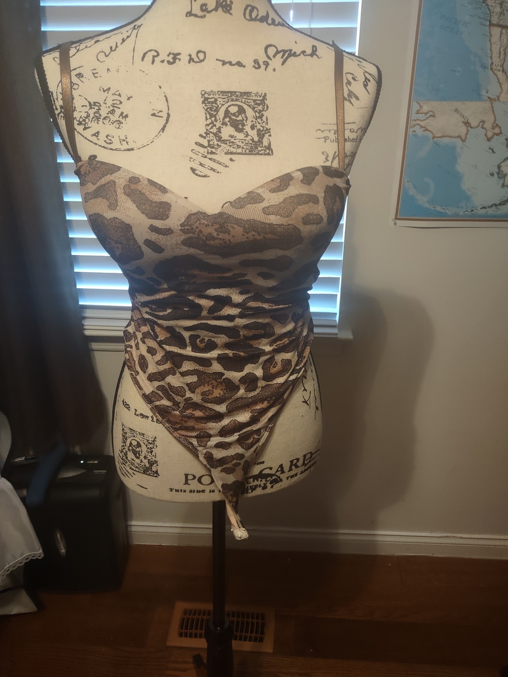 SHEIN Leopard Print Satin Bodysuit in Brown and Tan
